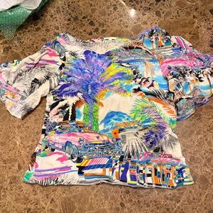 Escada Multicolor Tropical Print Silk Top